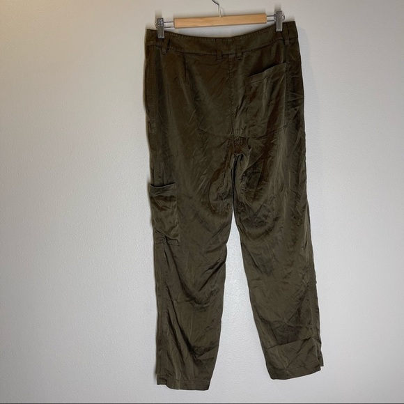 Theory Thorelle Silk Cargo Pants Dark Green Vintage Satin Straight Size 6 Women - Picture 8 of 12